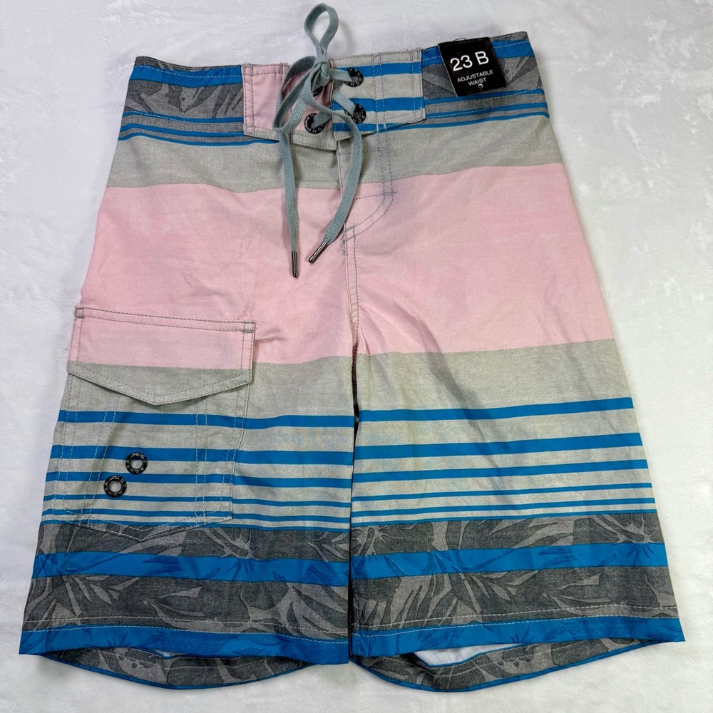 New Just Bones‎ Kids Pink and Blue Board Shorts with Drawstring Waist - 23B